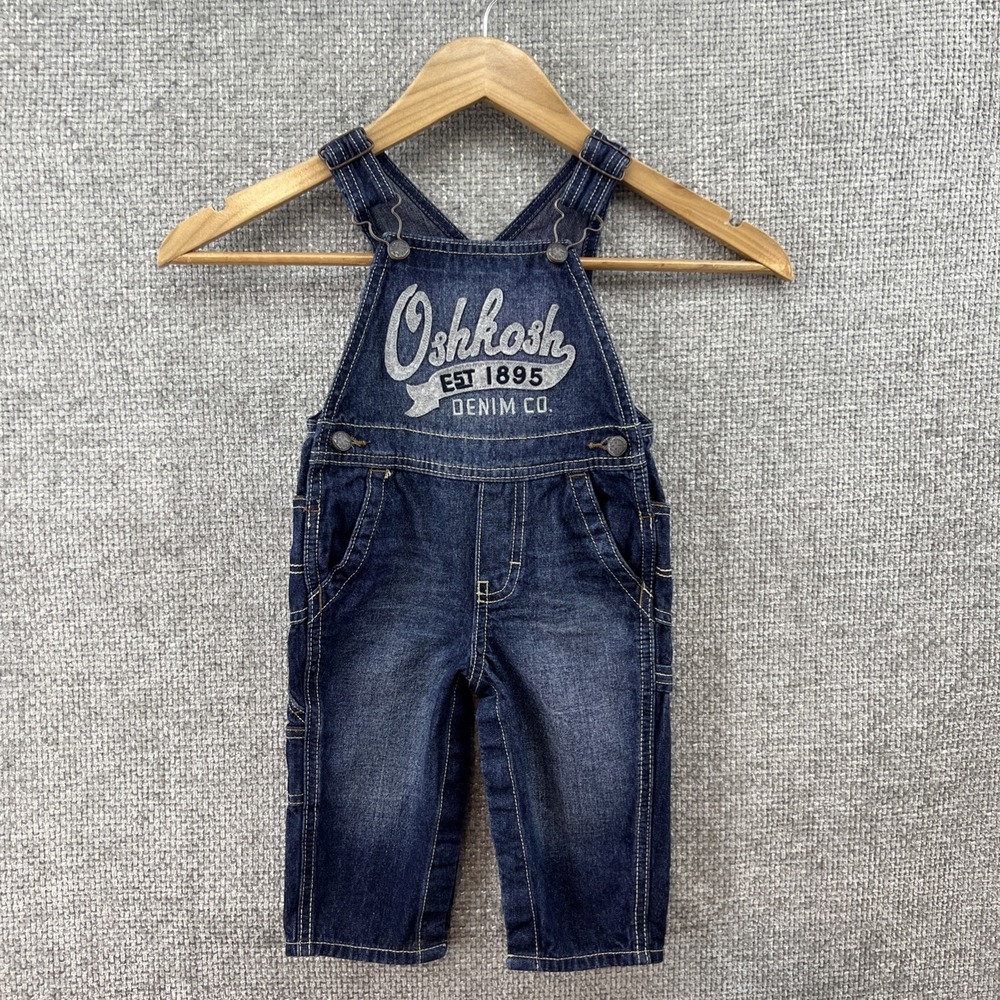 Oshkosh B'Gosh Cotton‎ Denim Overalls Felt Logo  Baby 12 Months Outdoor Pockets